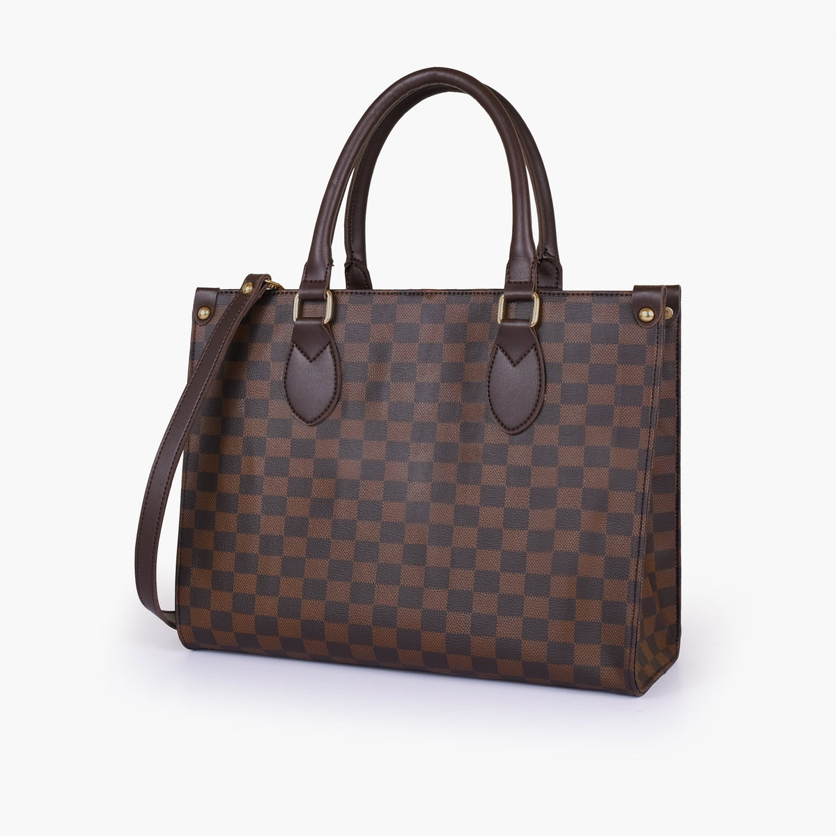 Dark brown checkered everywear handbag
