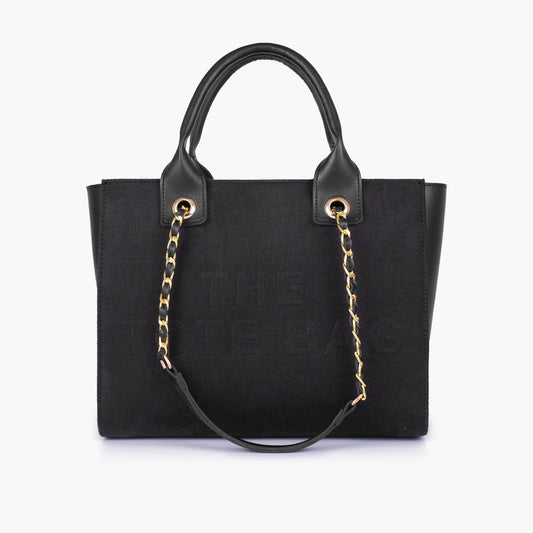 Black chain handle tote
