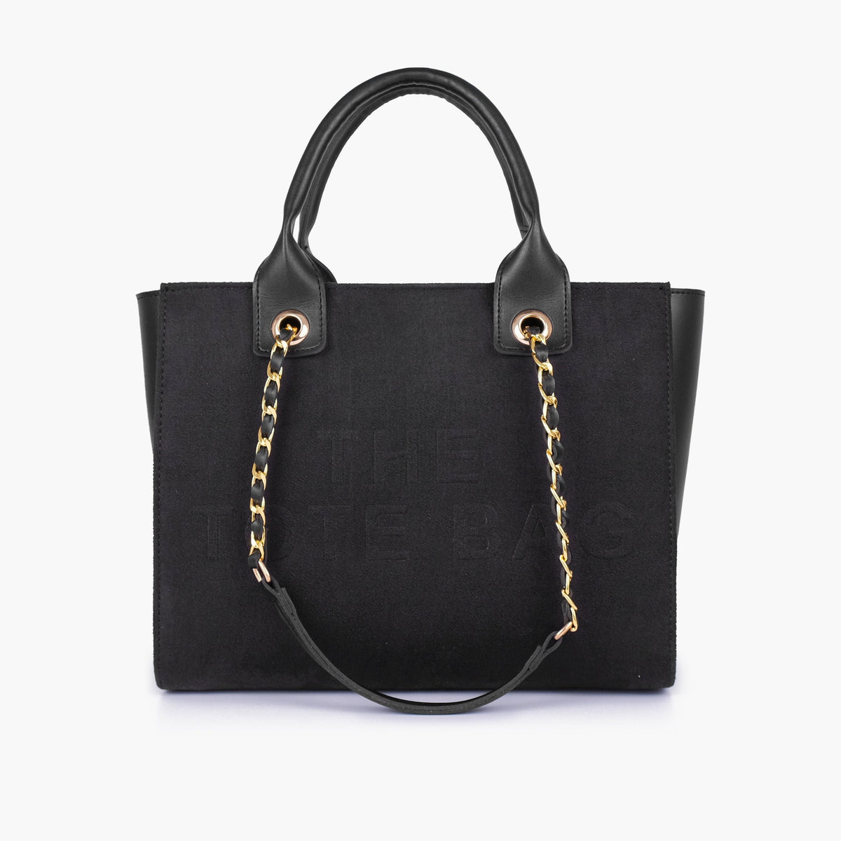 Black chain handle tote