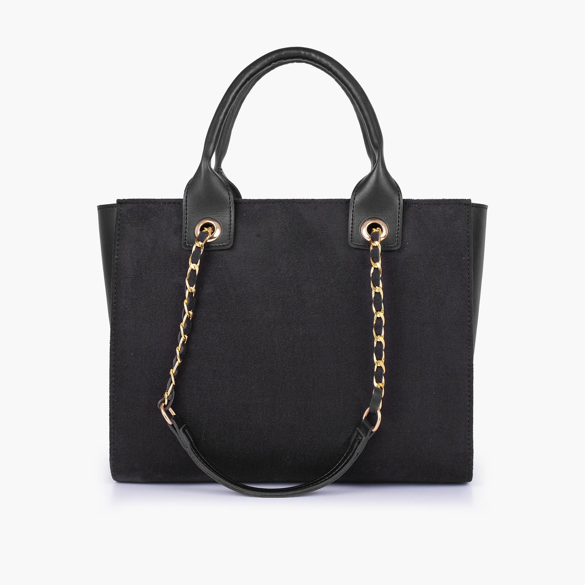 Black chain handle tote