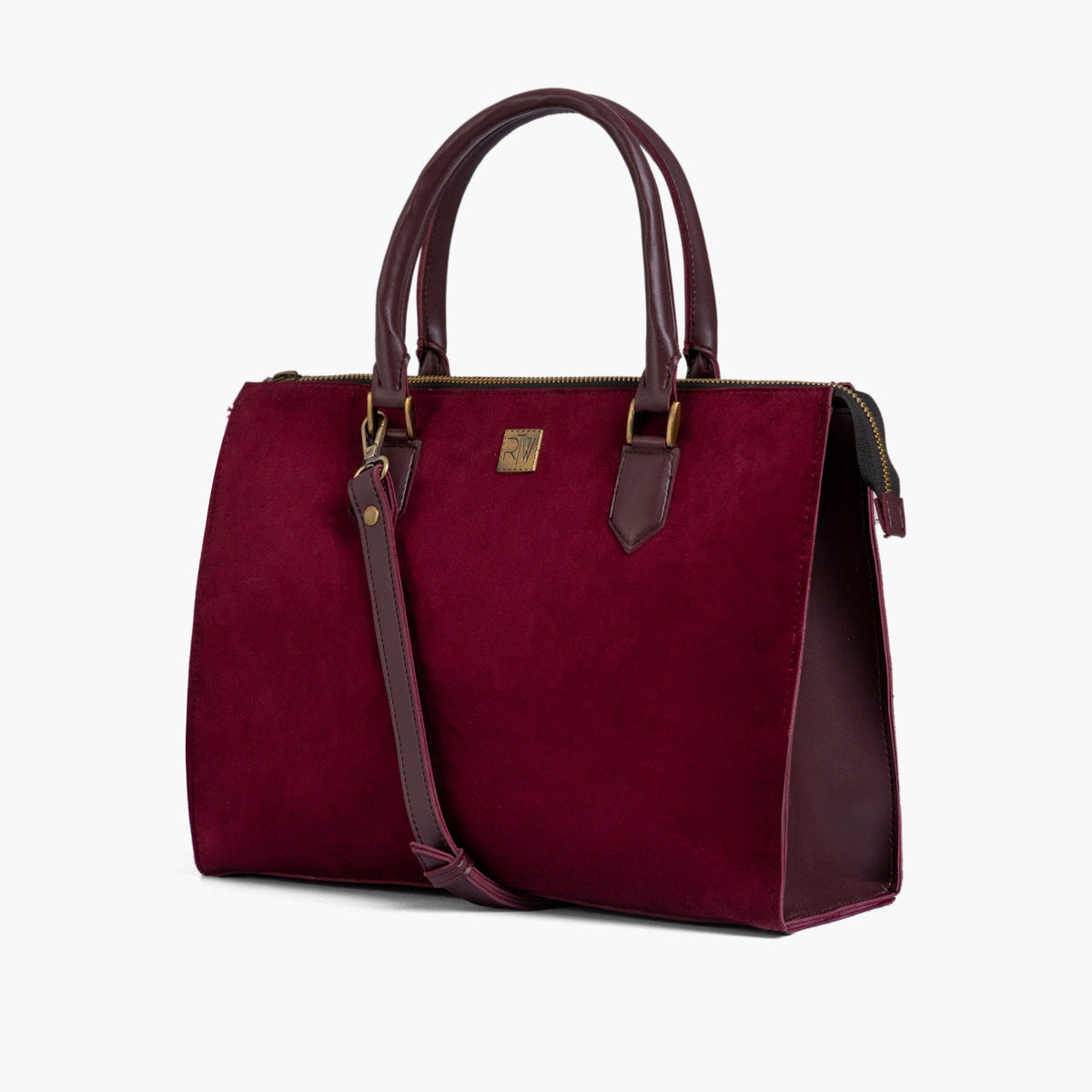Burgundy suede workplace handbag