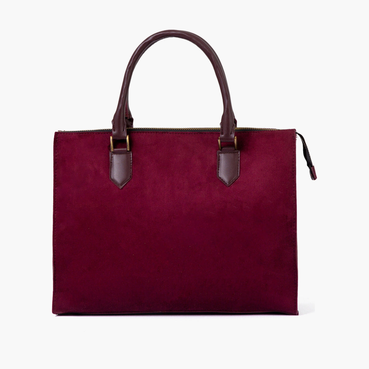 Burgundy suede workplace handbag
