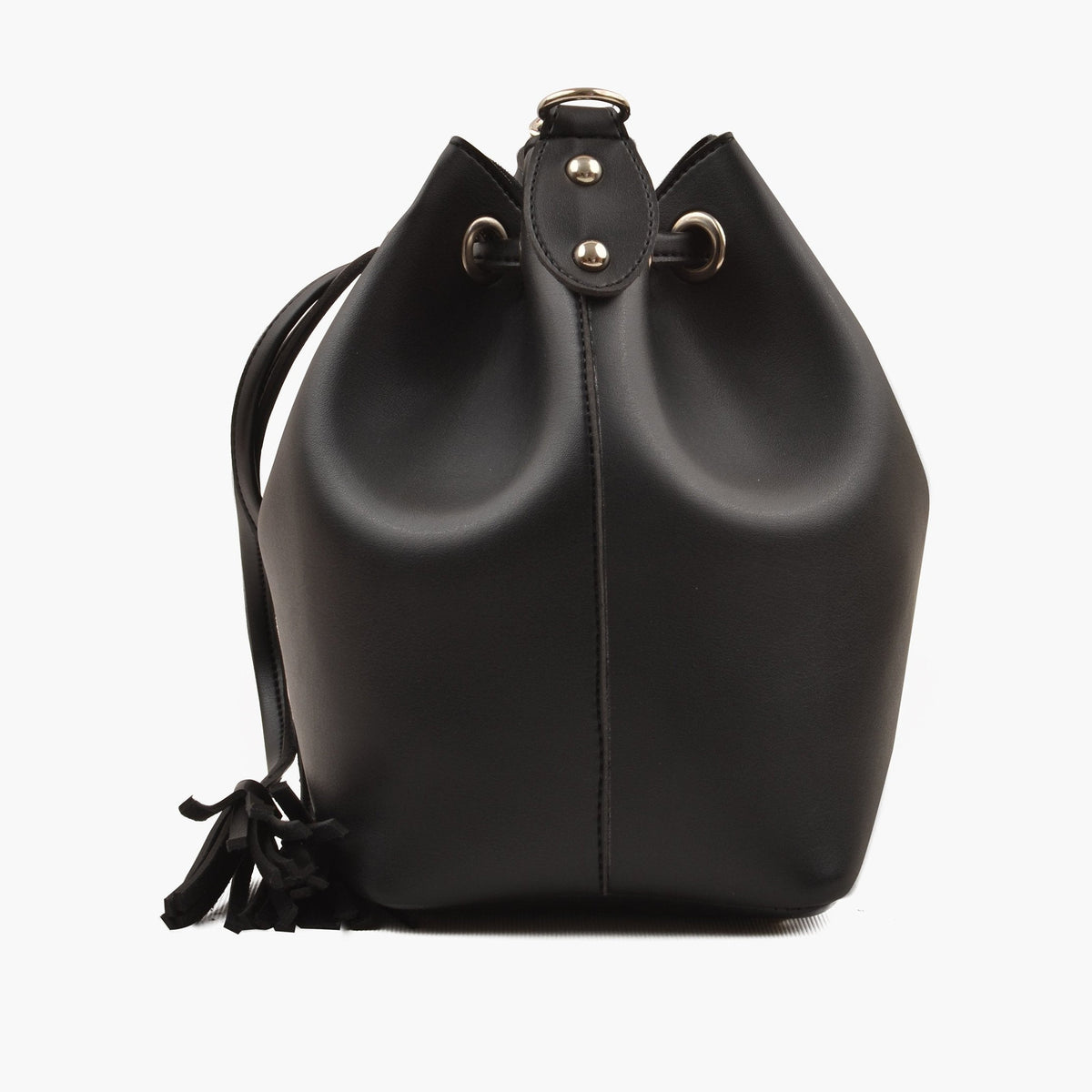 Black bucket bag