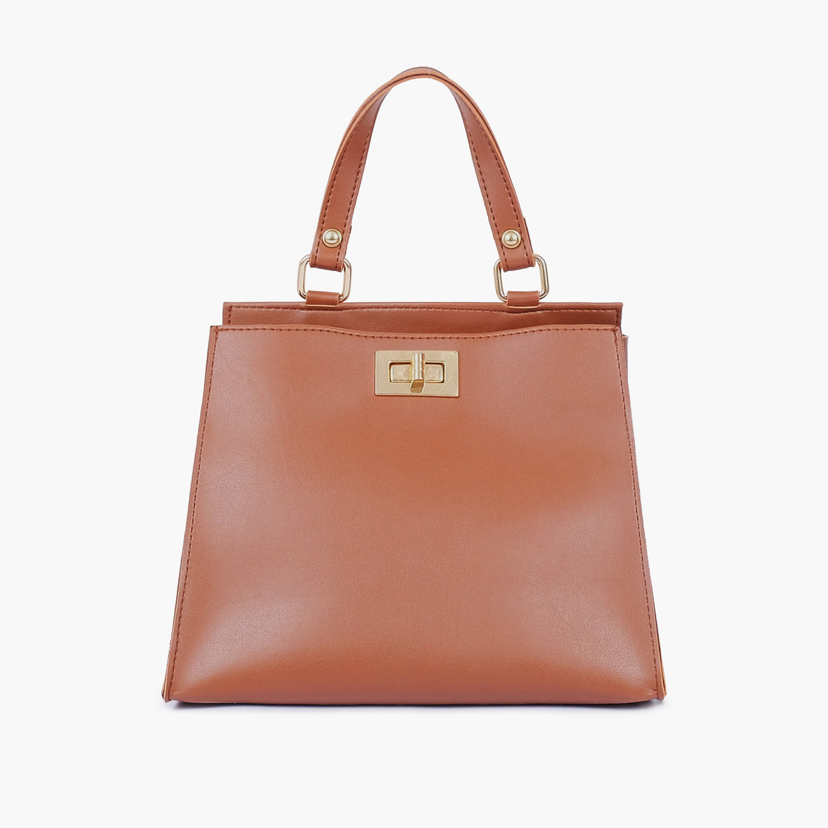 Brown front lock top-handle mini bag