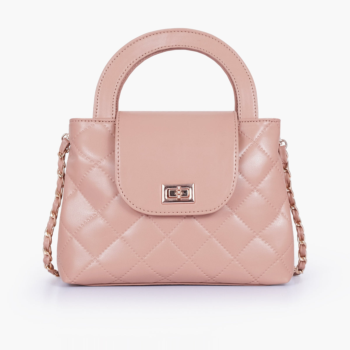 Baby pink flap quilted bag with top handle