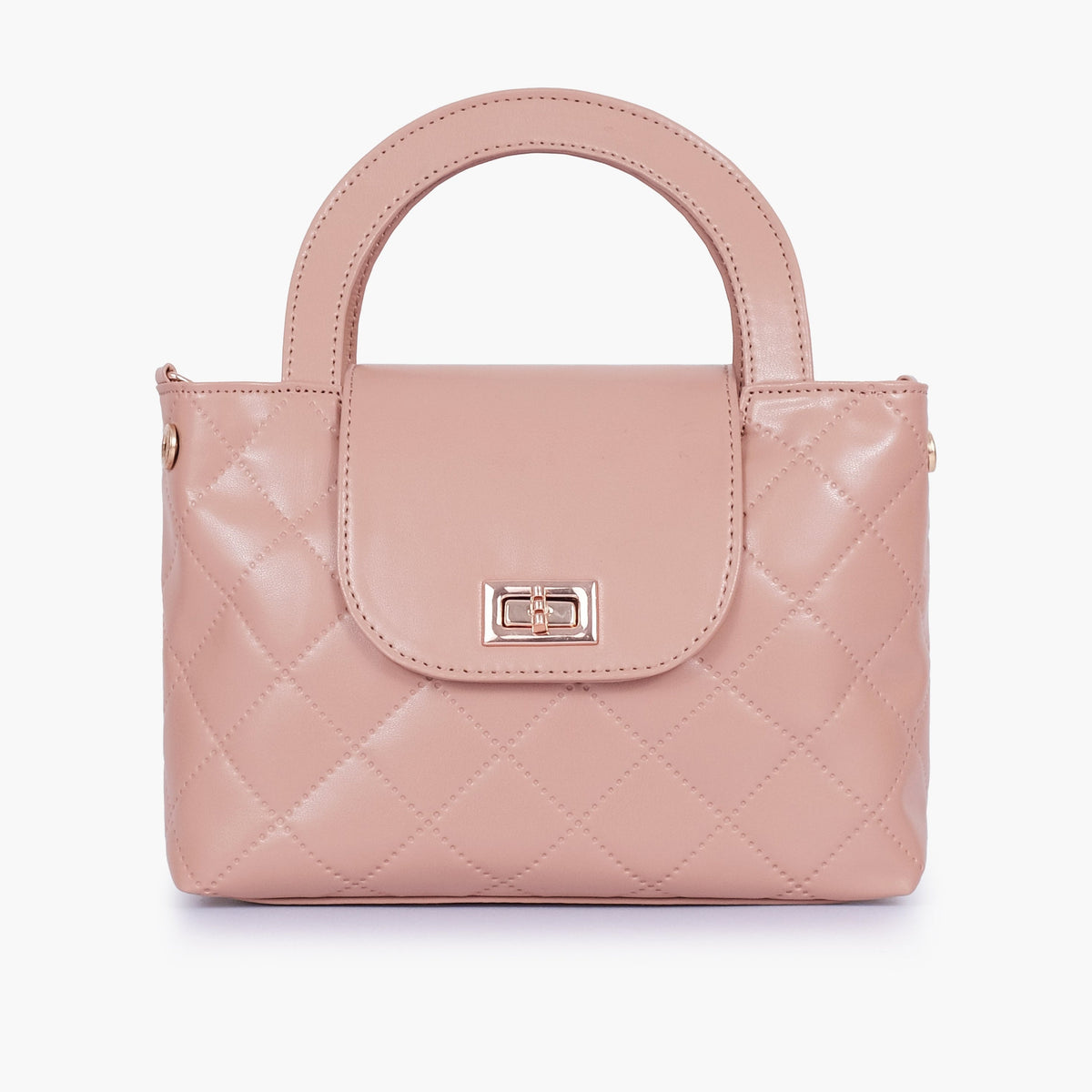 Baby pink flap quilted bag with top handle