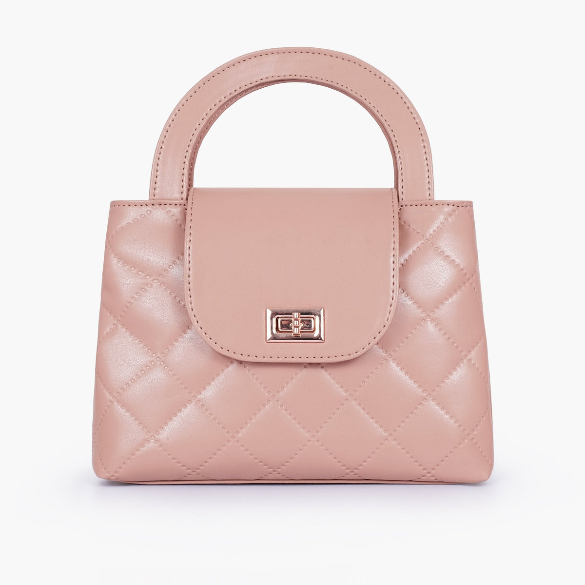 Baby pink flap quilted bag with top handle