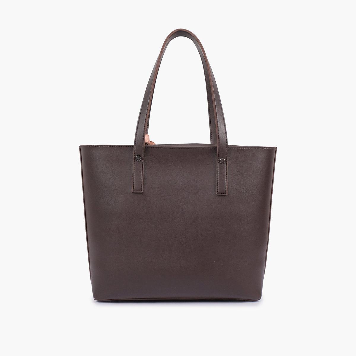 Dark brown tote bag with detachable pouch