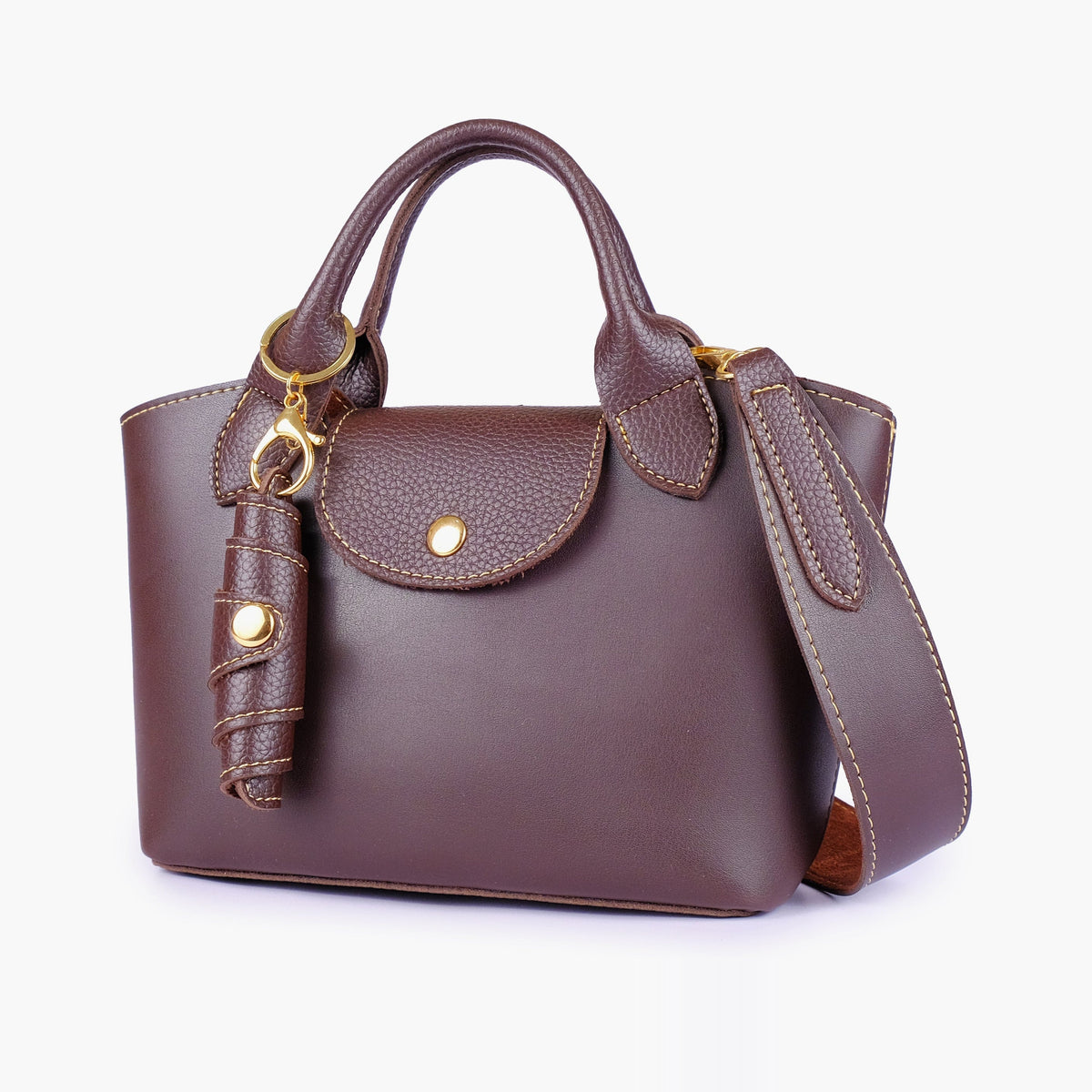 Dark brown mini top-handle tote bag