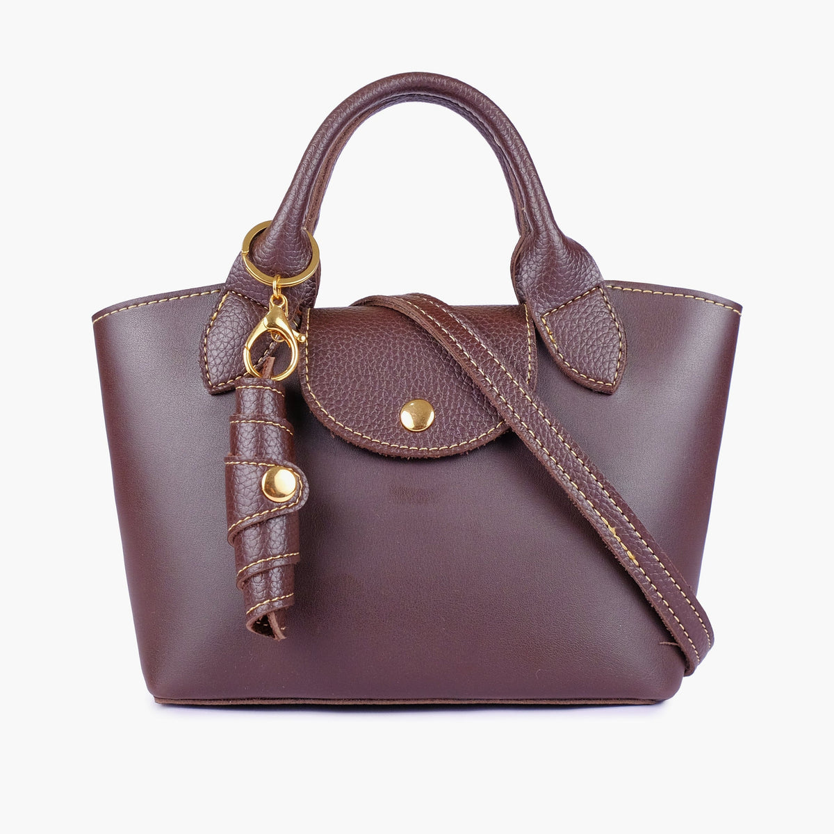 Dark brown mini top-handle tote bag