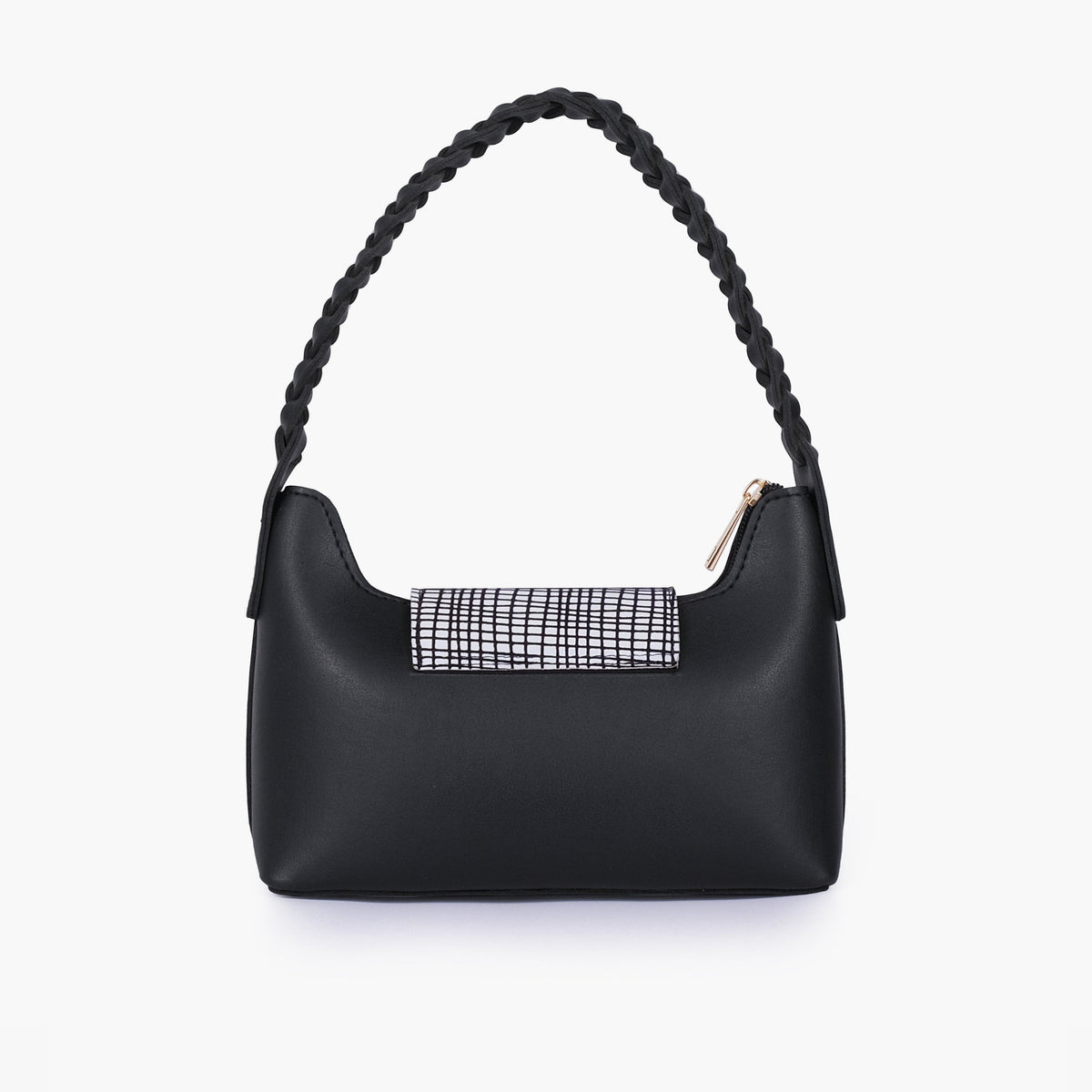 Black and white purse with braided strap