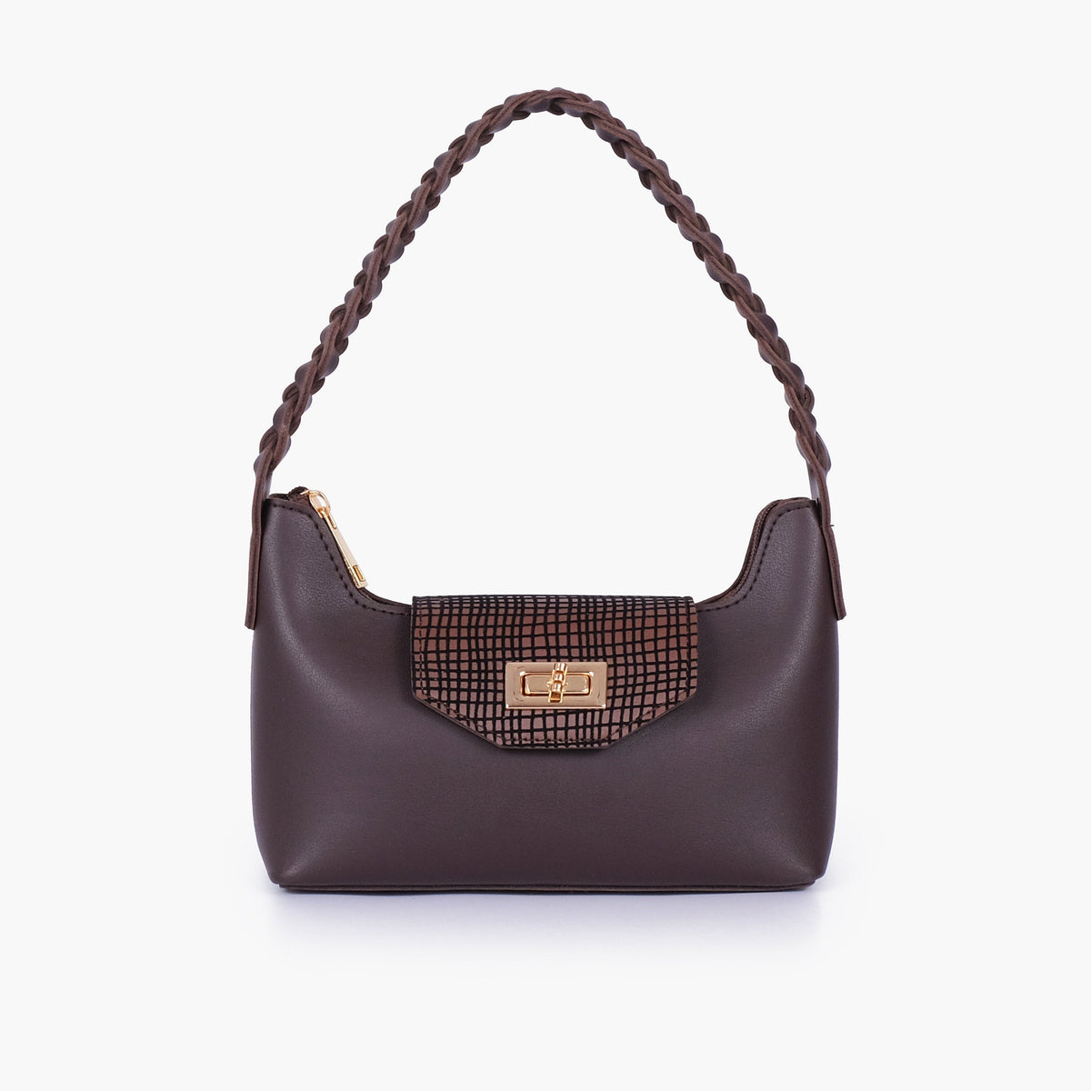 Dark brown purse with braided strap