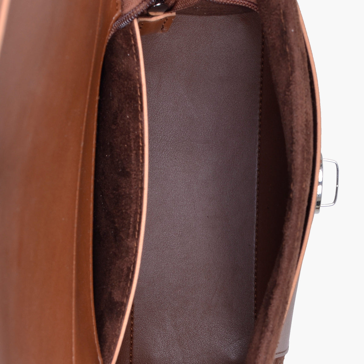 Brown suede push-lock messenger bag
