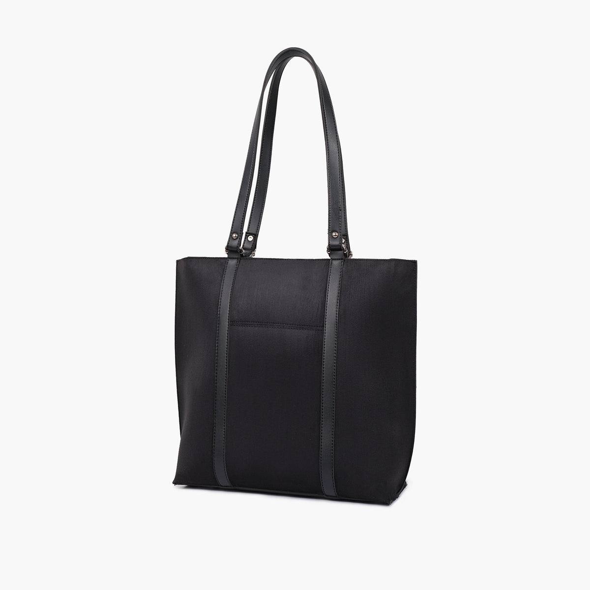 Black suede double-handle tote bag