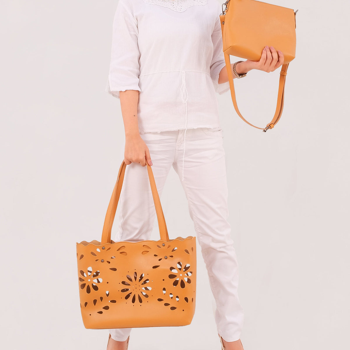 Mustard two-piece floral tote