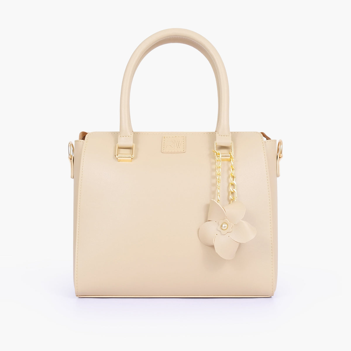 Off-white handbag with flower charm