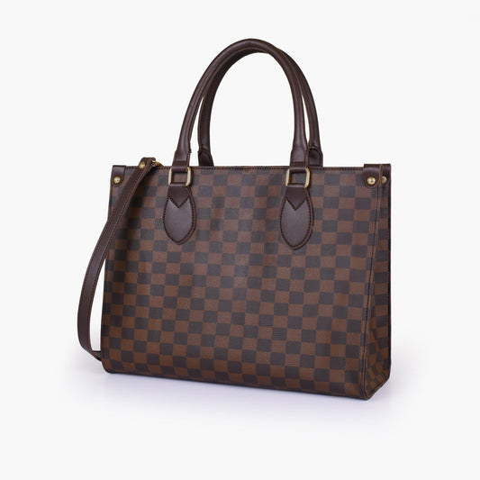 Dark brown checkered everywear handbag