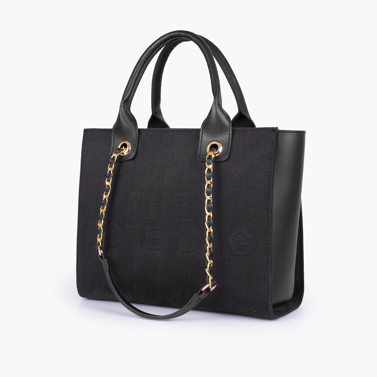 Black chain handle tote