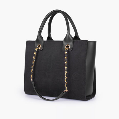 Black chain handle tote