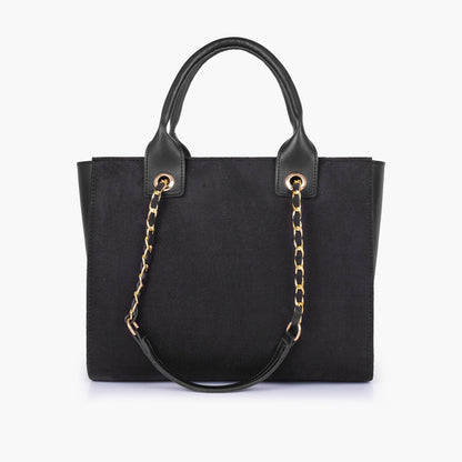 Black chain handle tote