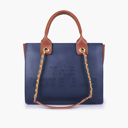 Blue chain handle tote