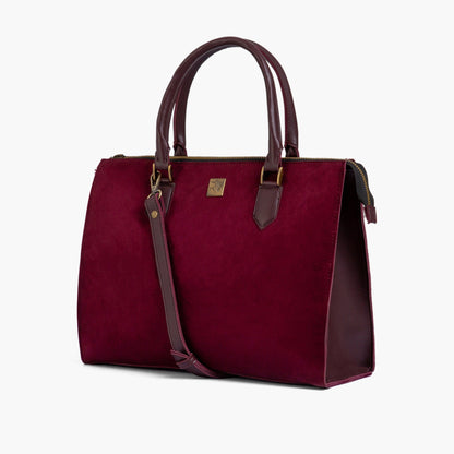 Burgundy suede workplace handbag