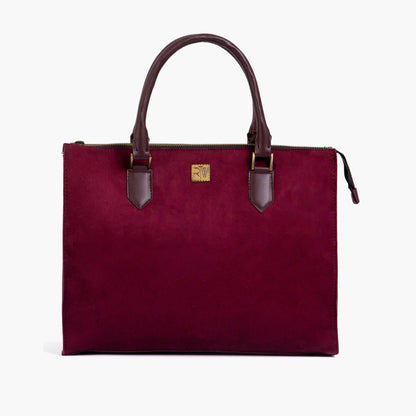 Burgundy suede workplace handbag
