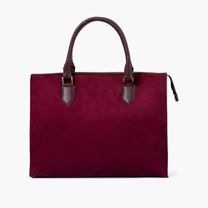 Burgundy suede workplace handbag