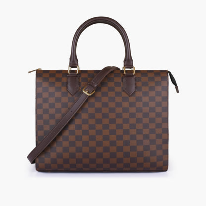 Dark brown checkered on-the-go handbag