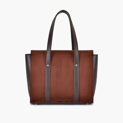 Dark brown suede carry-all satchel bag