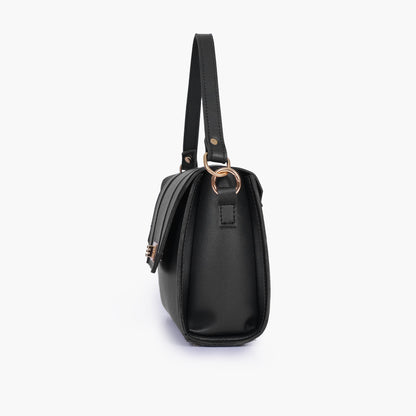 Black compact top-handle cross-body bag