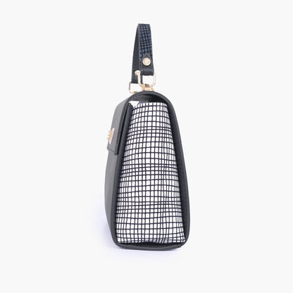 Black and white criss-cross top-handle bag