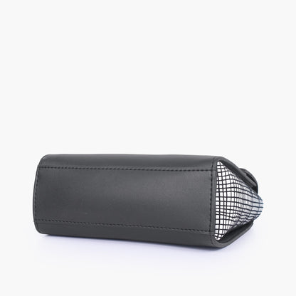 Black and white criss-cross top-handle bag