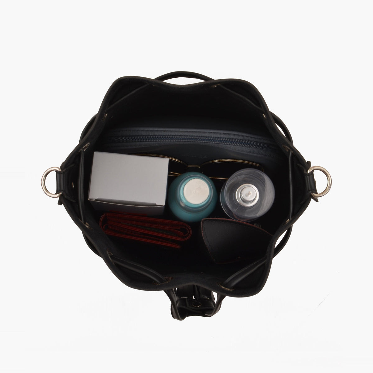 Black bucket bag