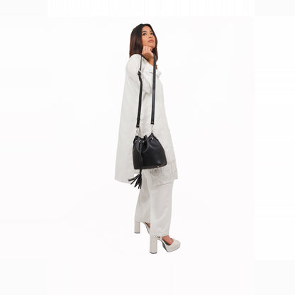 Black bucket bag