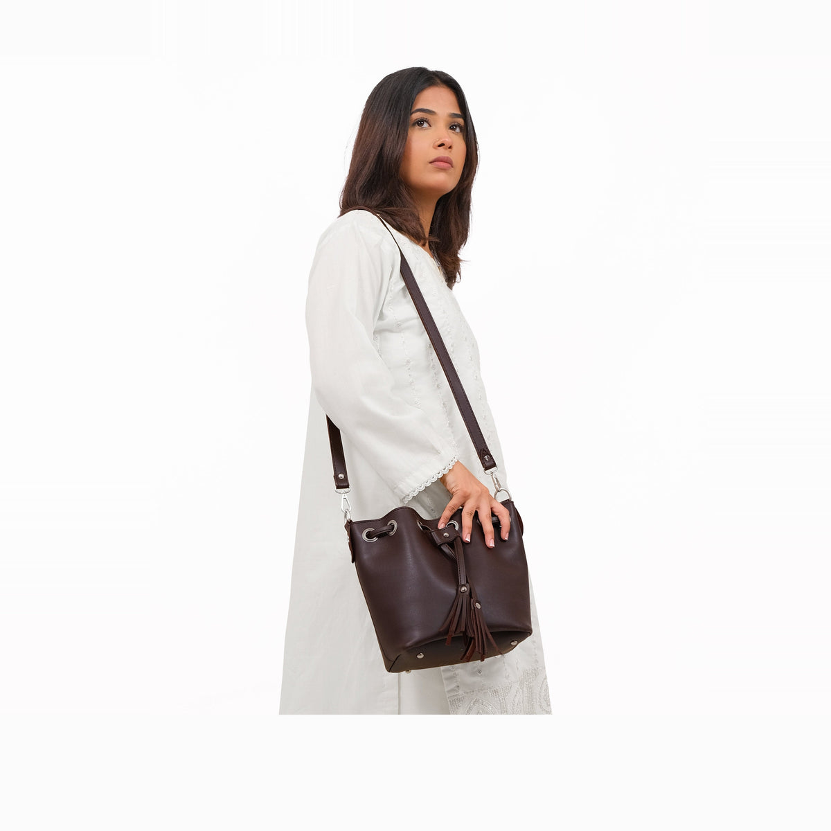 Dark brown bucket bag