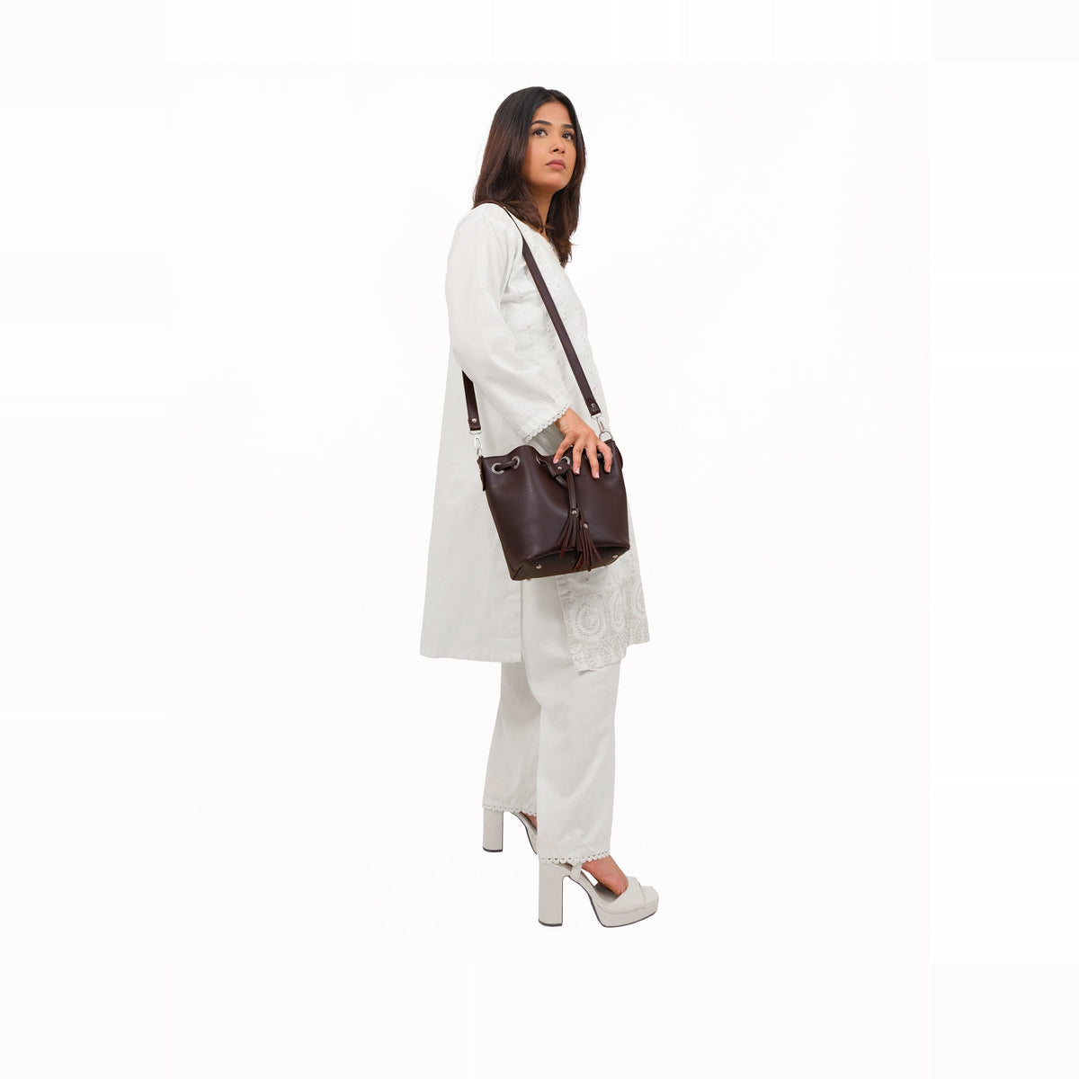 Dark brown bucket bag