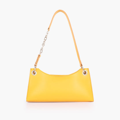 Yellow elongated chain handle purse