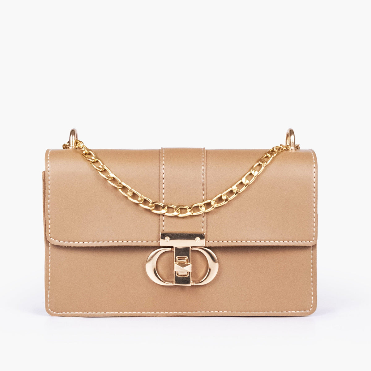 Coffee east-west shoulder bag with half chain