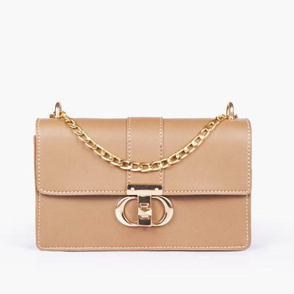 Coffee east-west shoulder bag with half chain