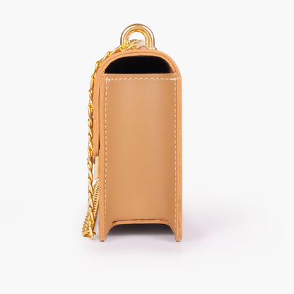 Coffee east-west shoulder bag with half chain
