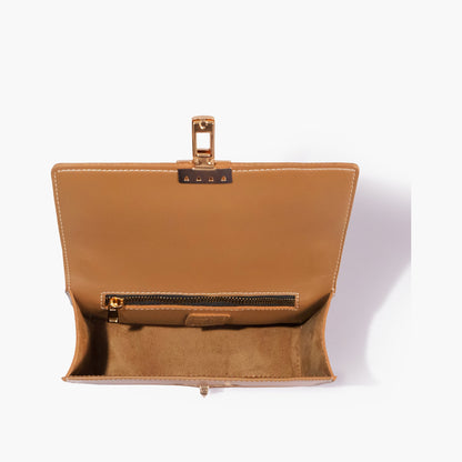 Coffee east-west shoulder bag with half chain