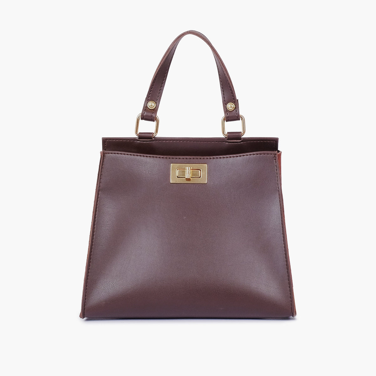 Dark brown suede front lock top-handle mini bag