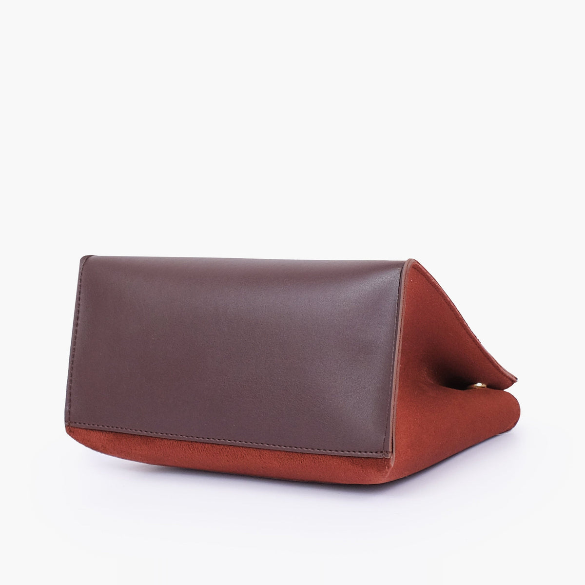 Dark brown suede front lock top-handle mini bag