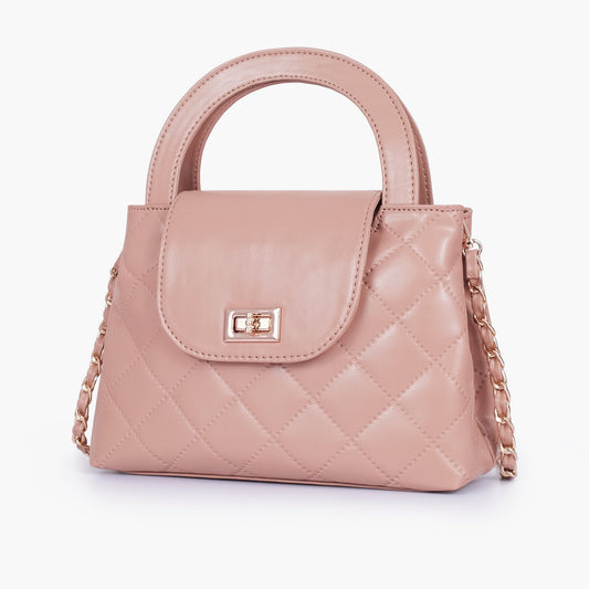 Baby pink flap quilted bag with top handle