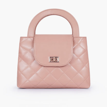 Baby pink flap quilted bag with top handle