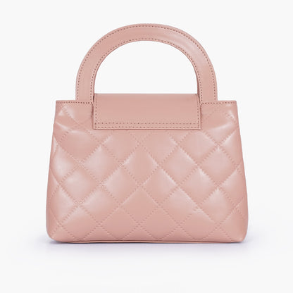 Baby pink flap quilted bag with top handle