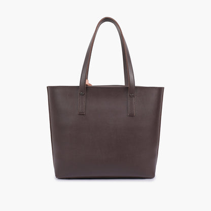 Dark brown tote bag with detachable pouch