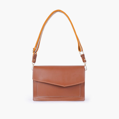 Brown half flap cross-body bag