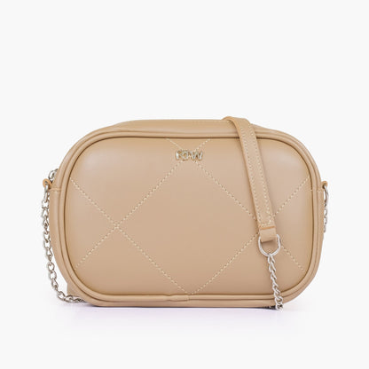 Coffee mini quilted crossbody bag